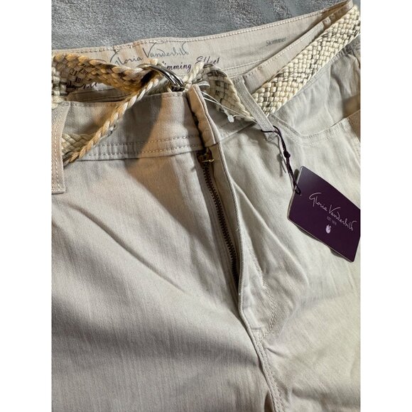 Gloria Vanderbilt Womens Beige Capri Pants Size 16 With Woven Belt & Button Acce - Picture 7 of 15
